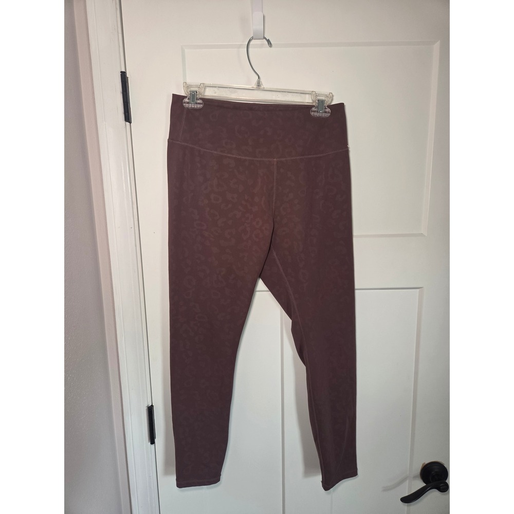 Move Theology Womens Leopard Print High Waisted Leggings Plum Mauve Large